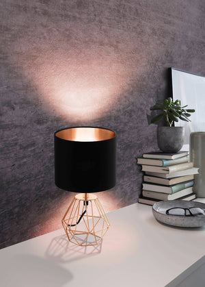 Eglo EU Carlton 2 Black And Copper Metal And Fabric Table Lamp, (D) 16.5cm