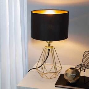 Eglo EU Carlton 2 Black And Gold Metal And Fabric Table Lamp, (D) 16.5cm