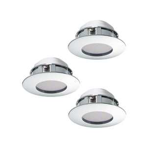 Eglo EU Pineda Plastic Chrome LED Round Set of 3 Recessed Lights, 7.8cm, 3000K