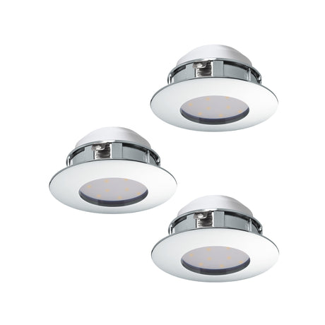Eglo EU Pineda Plastic Chrome LED Round Set of 3 Recessed Lights, 7.8cm, 3000K