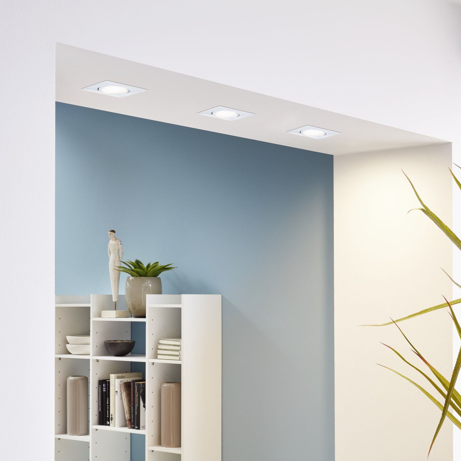 Eglo EU Pineda Plastic Satin Nickel LED Sqaure Set of 3 Recessed Lights, 8.4cm, 3000K product image - Endon Lighting from First Light Direct with great prices and fast UK delivery