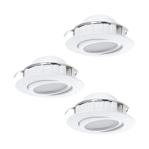 Eglo EU Pineda Plastic White LED Round Set of 3 Recessed Lights, 8.4cm, 3000K