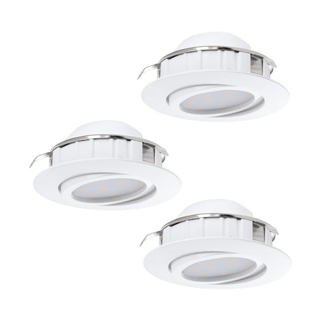 Eglo EU Pineda Plastic White LED Round Set of 3 Recessed Lights, 8.4cm, 3000K