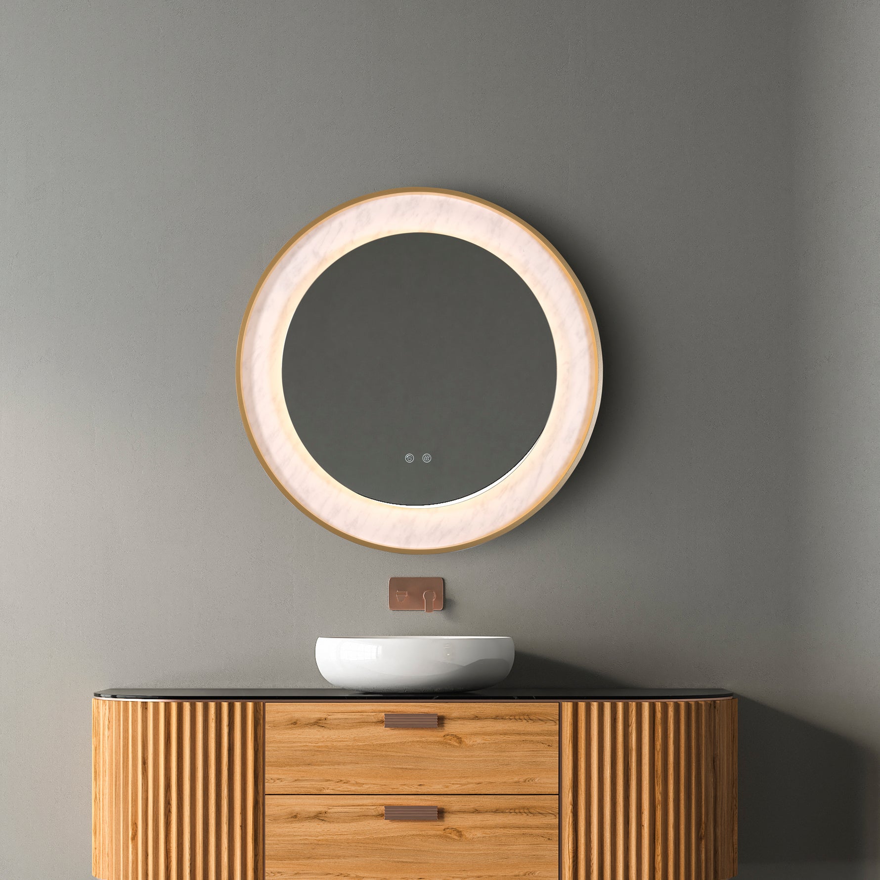 Searchlight Electric Luxo LED Mirror, Gold Metal with Marble Effect 96060GO
