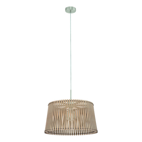 Eglo EU SENDERO Pendant Light – Maple Wood Slatted Shade, Satin Nickel, E27, Large Decorative Ceiling Lighting