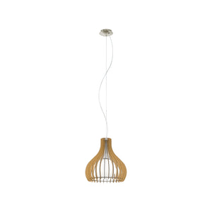 Eglo EU TINDORI Pendant Light – 500mm Satin Nickel with Maple Wood Lamellae, E27 Fitting