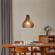 Eglo EU TINDORI Pendant Ceiling Light – Wooden Slatted Shade, Satin Nickel Finish, E27, Height Adjustable