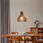 Eglo EU TINDORI Pendant Ceiling Light – Wooden Slatted Shade, Satin Nickel Finish, E27, Height Adjustable