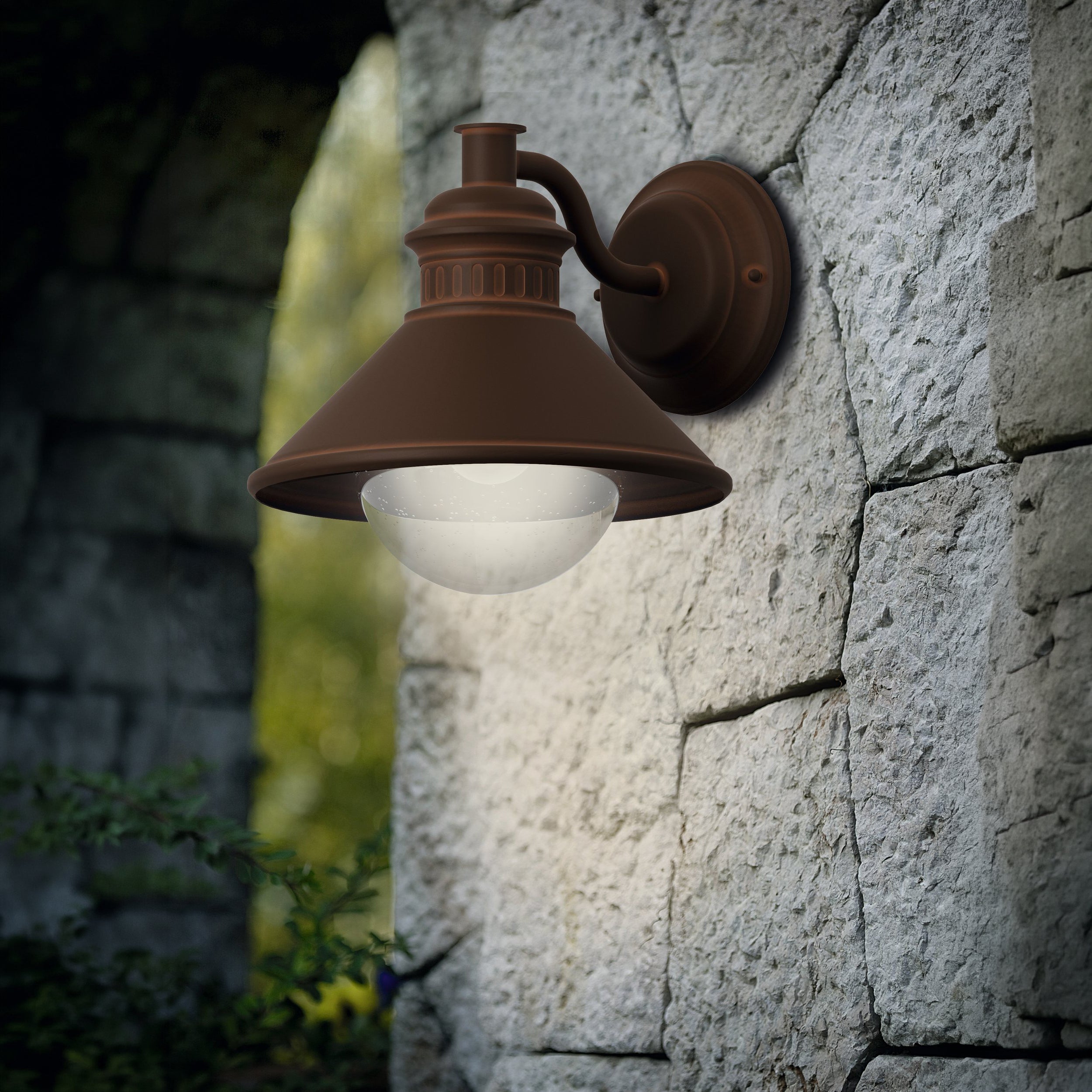Eglo EU ALBACETE Outdoor Wall Light – Copper & Brown Zinc?Plated Steel with Bubbled Glass, E27, Exterior Lighting