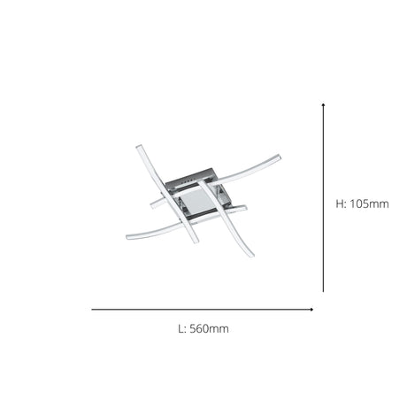 Eglo EU VALMORA LED Ceiling Light – Chrome Finish, 4?Light Integrated LED, 3000K Warm White, 560mm Indoor Ceiling Lamp