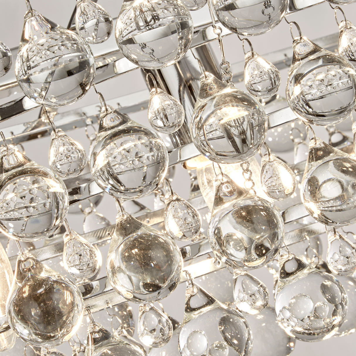 Searchlight Electric Michelle 5Lt Pendant - Chrome Metal & Rain Drop Glass 9635-5CC