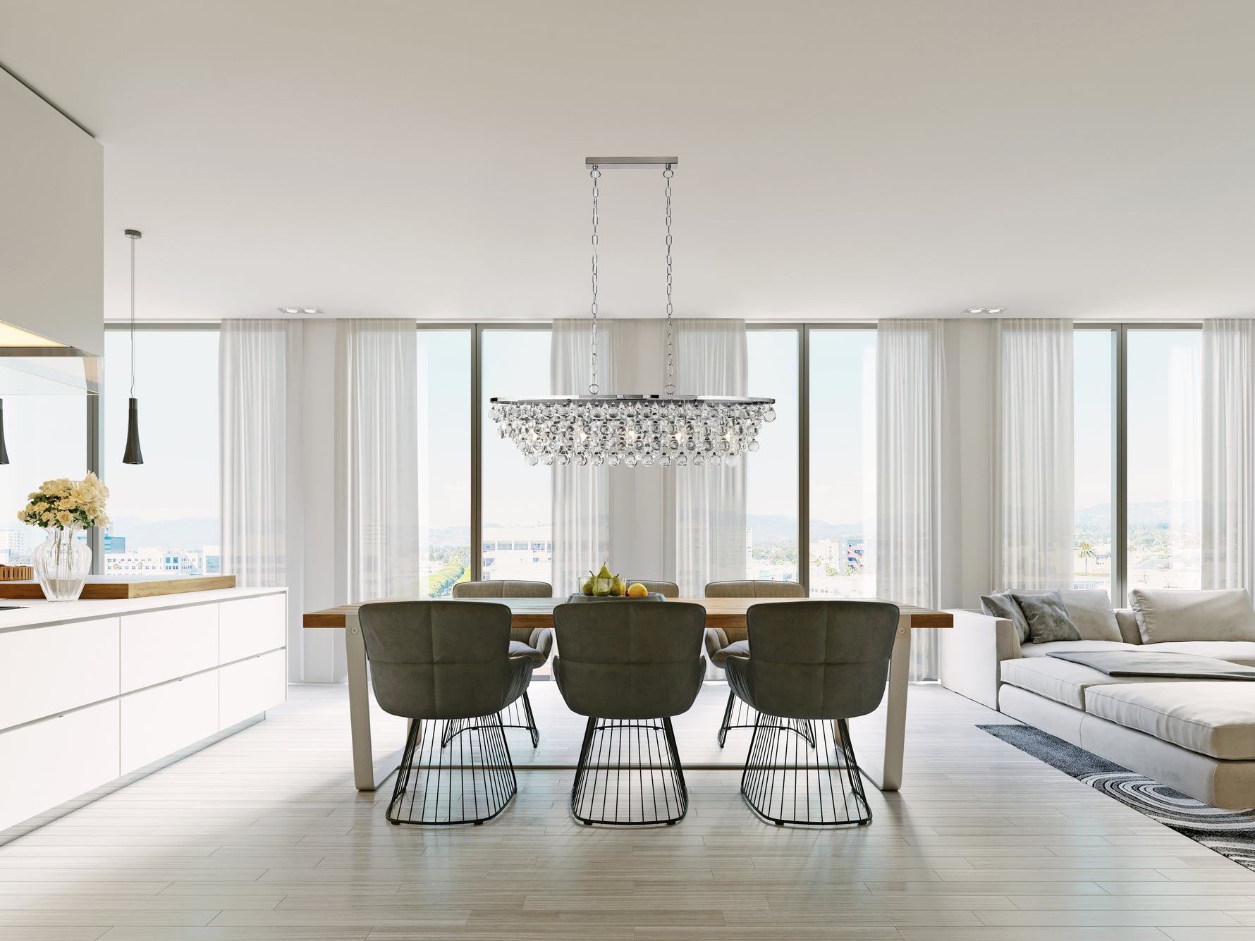 Searchlight Electric Michelle 5Lt Pendant - Chrome Metal & Rain Drop Glass 9635-5CC