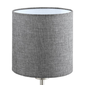 Eglo EU PASTERI Table Lamp – Satin Nickel Steel with Grey Fabric Shade, E27, Indoor Lighting