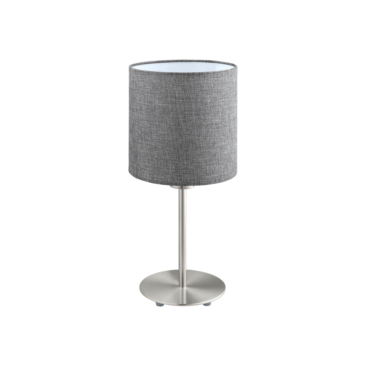 Eglo EU PASTERI Table Lamp – Satin Nickel Steel with Grey Fabric Shade, E27, Indoor Lighting
