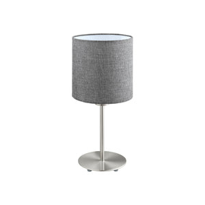 Eglo EU PASTERI Table Lamp – Satin Nickel Steel with Grey Fabric Shade, E27, Indoor Lighting