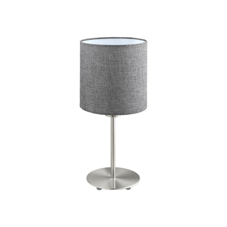 Eglo EU PASTERI Table Lamp – Satin Nickel Steel with Grey Fabric Shade, E27, Indoor Lighting