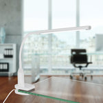 Eglo EU LAROA LED Clamp Desk Light – White Clip?On Lamp, Touch Dimmer, 600?lm, Office Lighting product image - Endon Lighting from First Light Direct with great prices and fast UK delivery