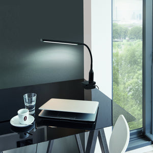 Eglo EU LAROA LED Clamp Desk Light – Black Clip?On Lamp, Touch Dimmer, 600?lm, Office Lighting