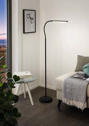 Eglo EU LAROA LED Floor Lamp – Black Office Floor Light, Touch Dimmer, 600?lm, Modern Indoor Lighting