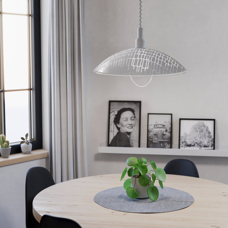 Eglo EU ALVEZ Pendant Ceiling Light – White Structured Glass Shade, Height Adjustable, E27, Indoor Lighting