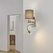 Eglo EU Pasteri Satin Nickel/Brown Fabric Single Wall Light With Reading Light