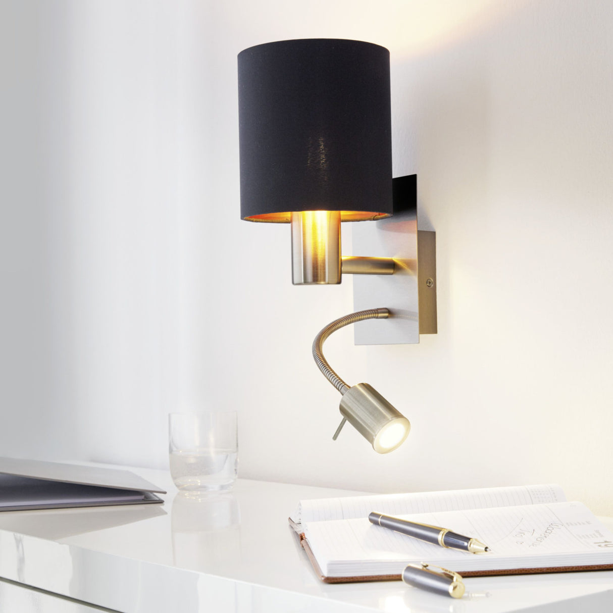 Eglo EU Pasteri Black & Copper Fabric Single Wall Light With Reading Light
