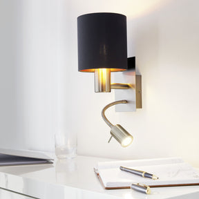 Eglo EU Pasteri Black & Copper Fabric Single Wall Light With Reading Light