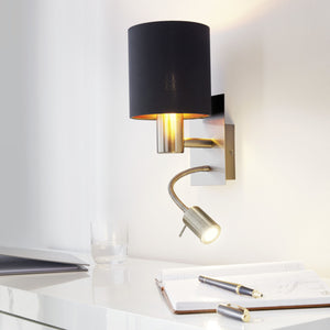 Eglo EU Pasteri Black & Copper Fabric Single Wall Light With Reading Light