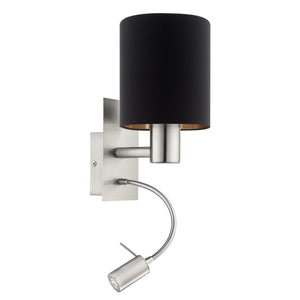 Eglo EU Pasteri Black & Copper Fabric Single Wall Light With Reading Light