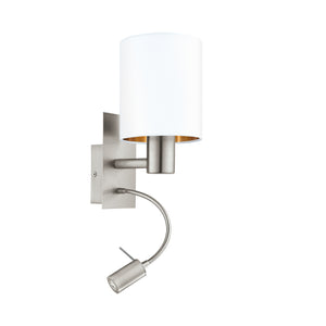 Eglo EU Pasteri White & Copper Fabric Single Wall Light With Reading Light