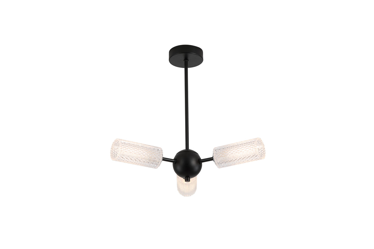 Cosmic 3Lt Semi-flush Black Metal with Textured Acrylic
