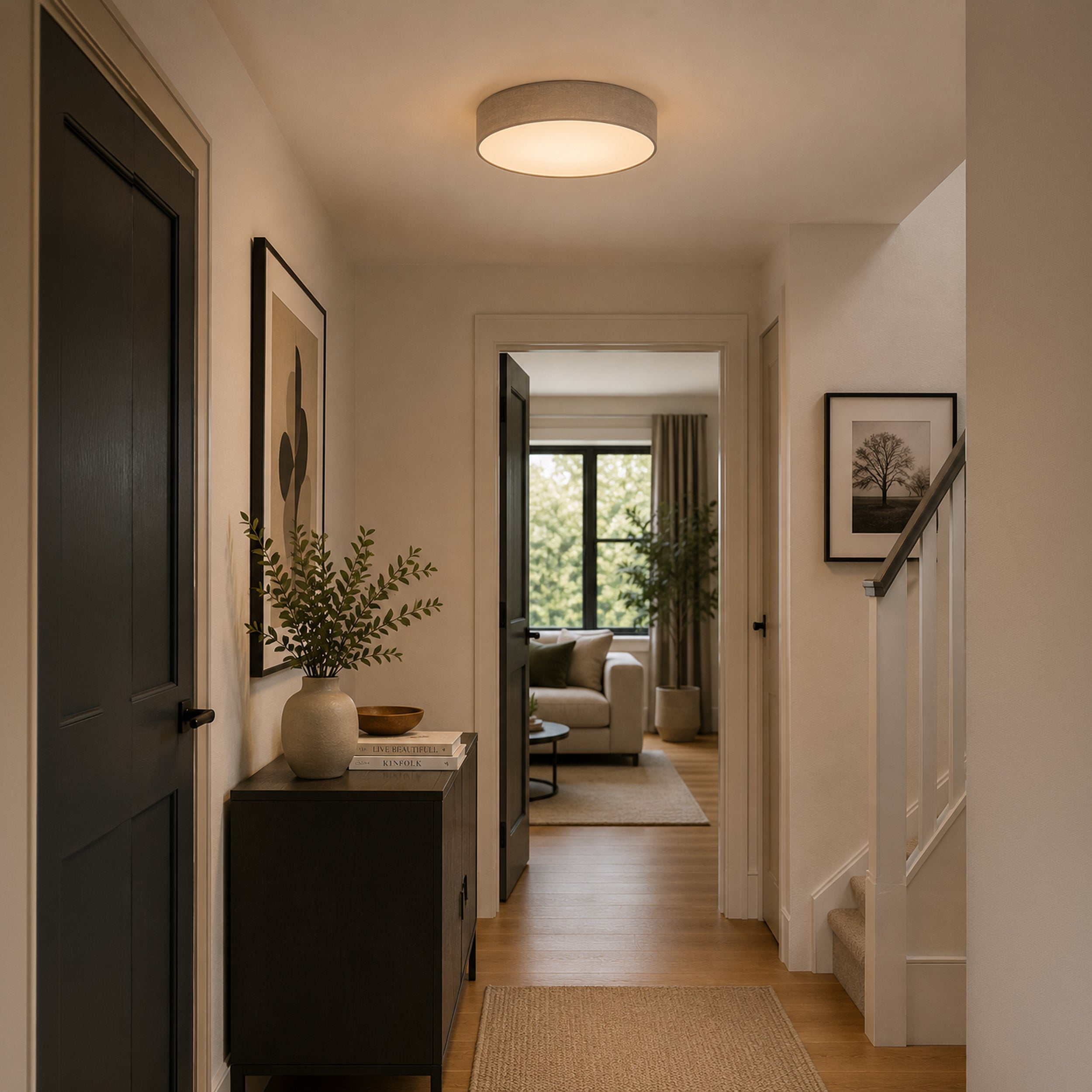 Eglo EU DUAIA Ceiling Light – Taupe & Wood Design with Brushed Brass Detail, E27, Indoor Lighting product image - Endon Lighting from First Light Direct with great prices and fast UK delivery