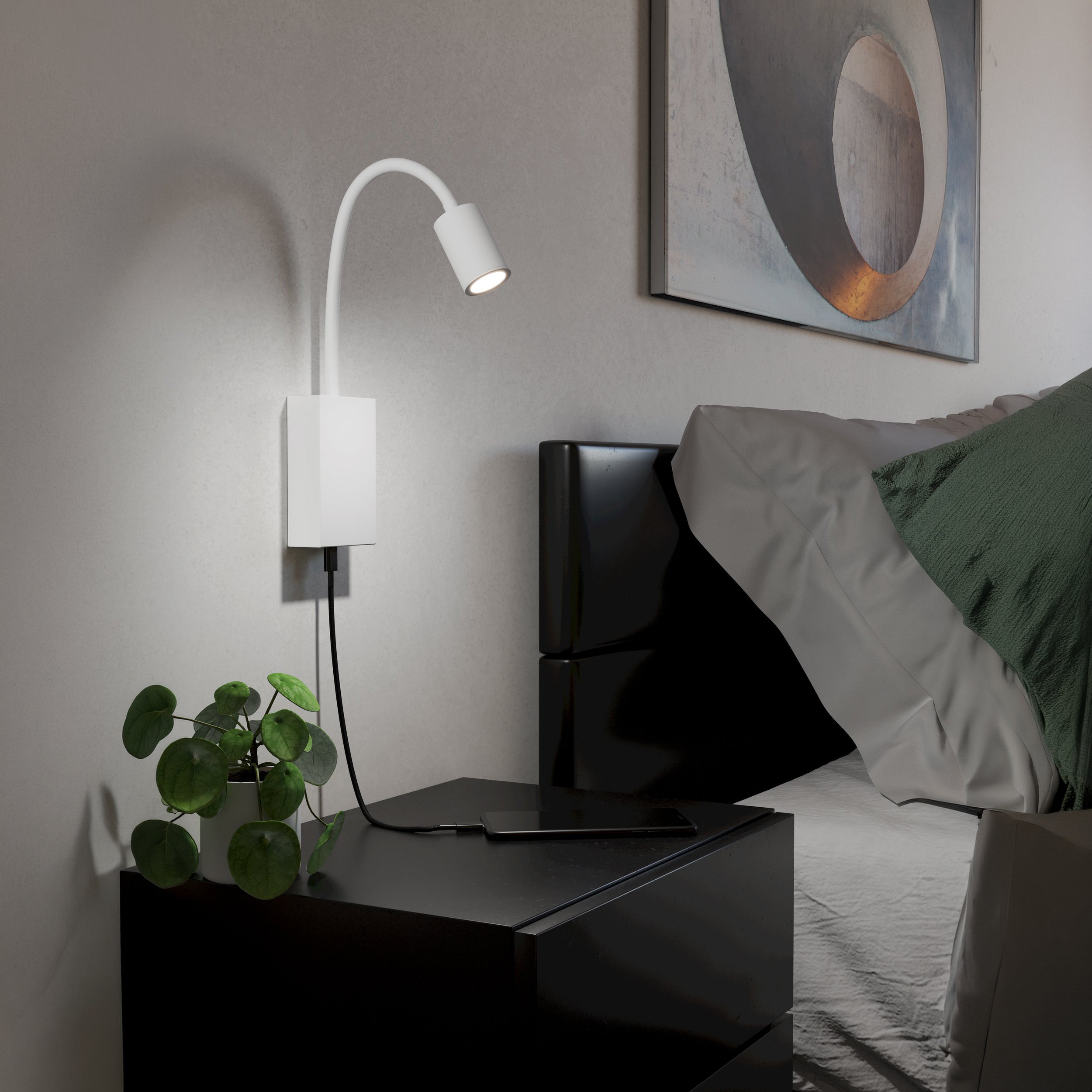 Eglo EU TAZZOLI LED Wall Light – Satin Nickel & Black, Warm White, USB Charging Port, Indoor Lighting