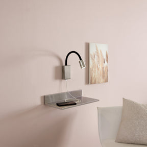 Eglo EU TAZZOLI LED Wall Light – Satin Nickel & Black, Warm White, USB Charging Port, Indoor Lighting