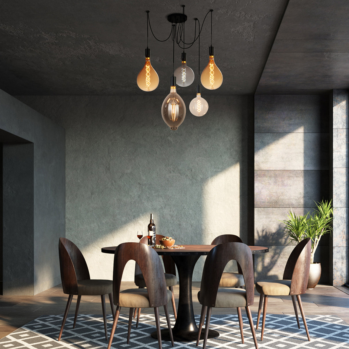 Searchlight Electric Squiggle 5Lt Pendant - Black Metal & Cables 9665-5BK