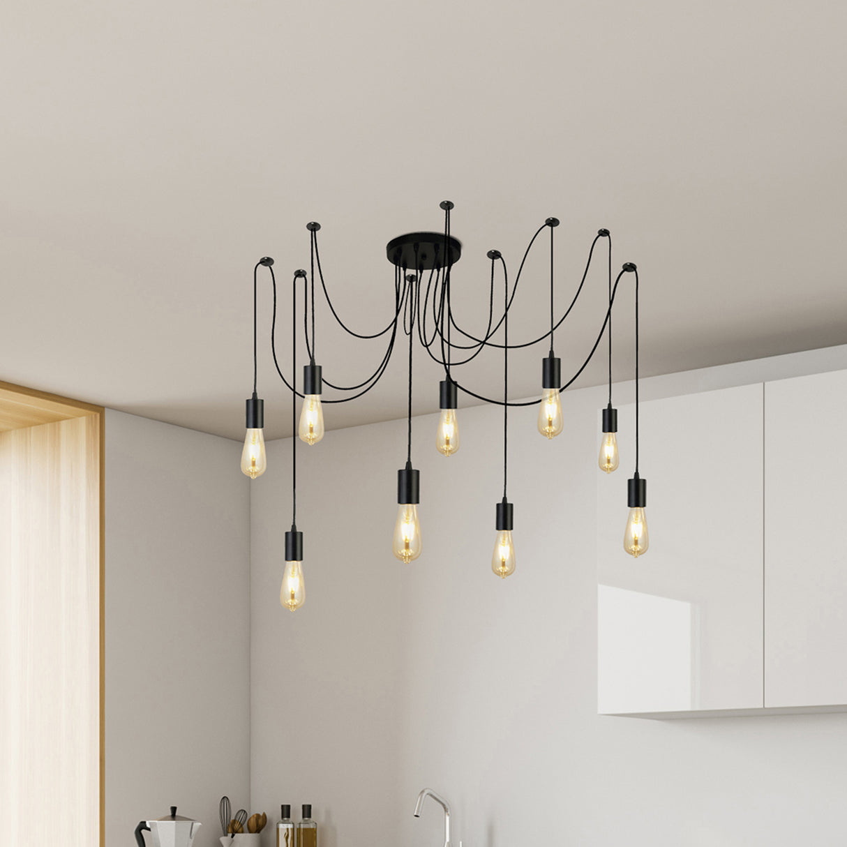Searchlight Electric Squiggle 9Lt Pendant - Black Metal & Cables 9669-9BK