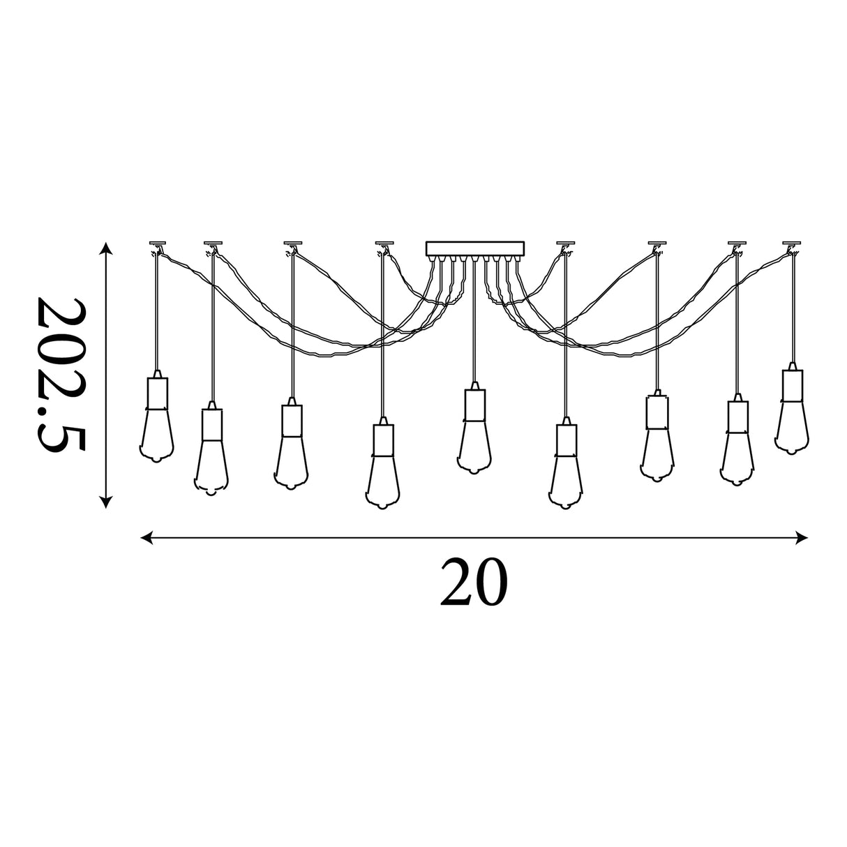 Searchlight Electric Squiggle 9Lt Pendant - Black Metal & Cables 9669-9BK