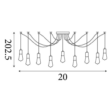 Searchlight Electric Squiggle 9Lt Pendant - Black Metal & Cables 9669-9BK