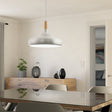 Eglo EU SABINAR Pendant Ceiling Light – Brushed Silver & Wooden Shade, E27, Height Adjustable, Indoor Lighting