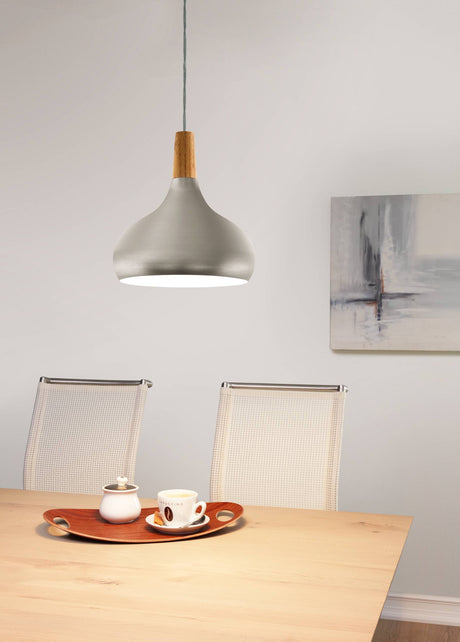 Eglo EU SABINAR Pendant Light – Brown Wood & Brushed Silver Steel, E27, Indoor Lighting