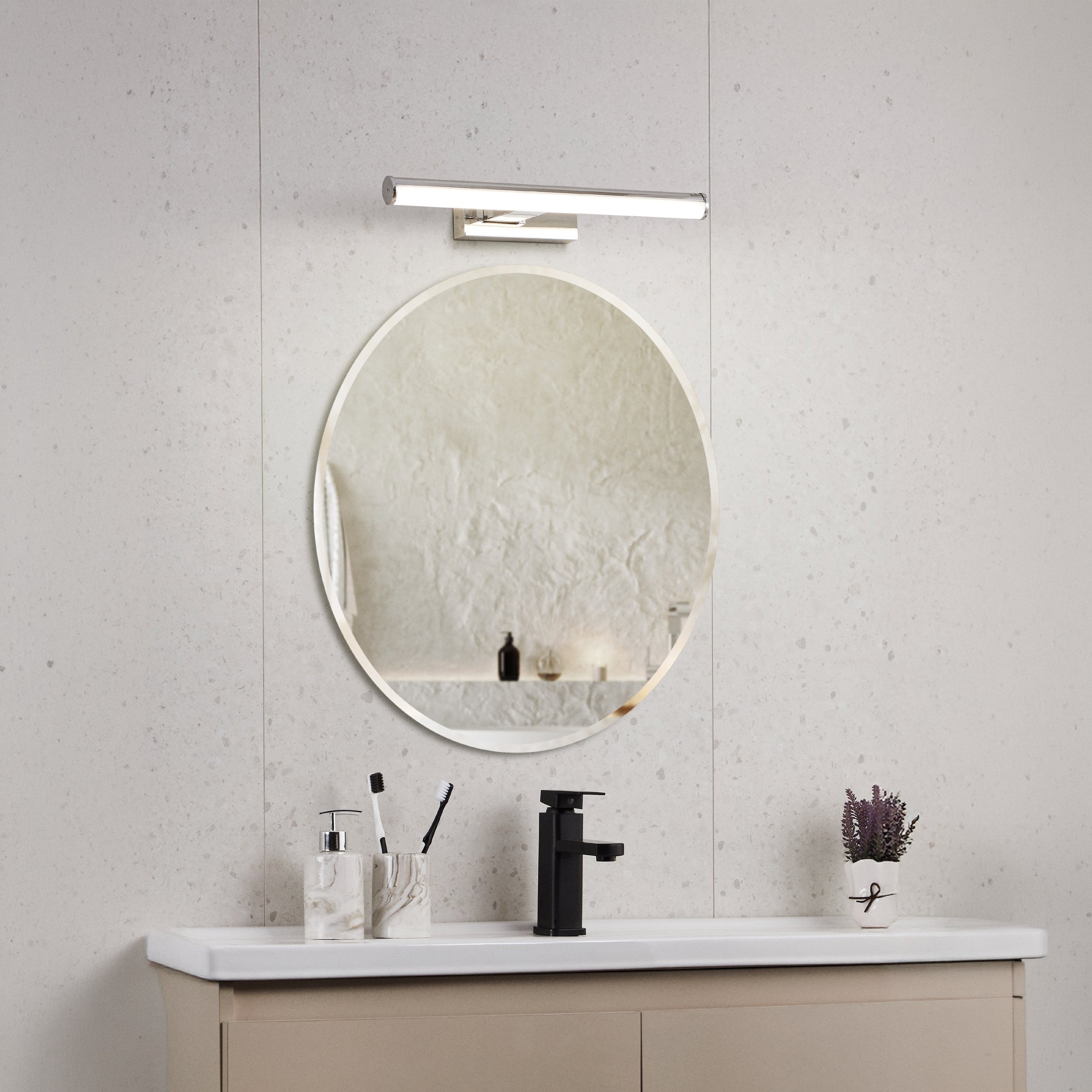 Eglo EU Vadumi Chrome & White Plastic Mirror Light, 40cm product image - Endon Lighting from First Light Direct with great prices and fast UK delivery