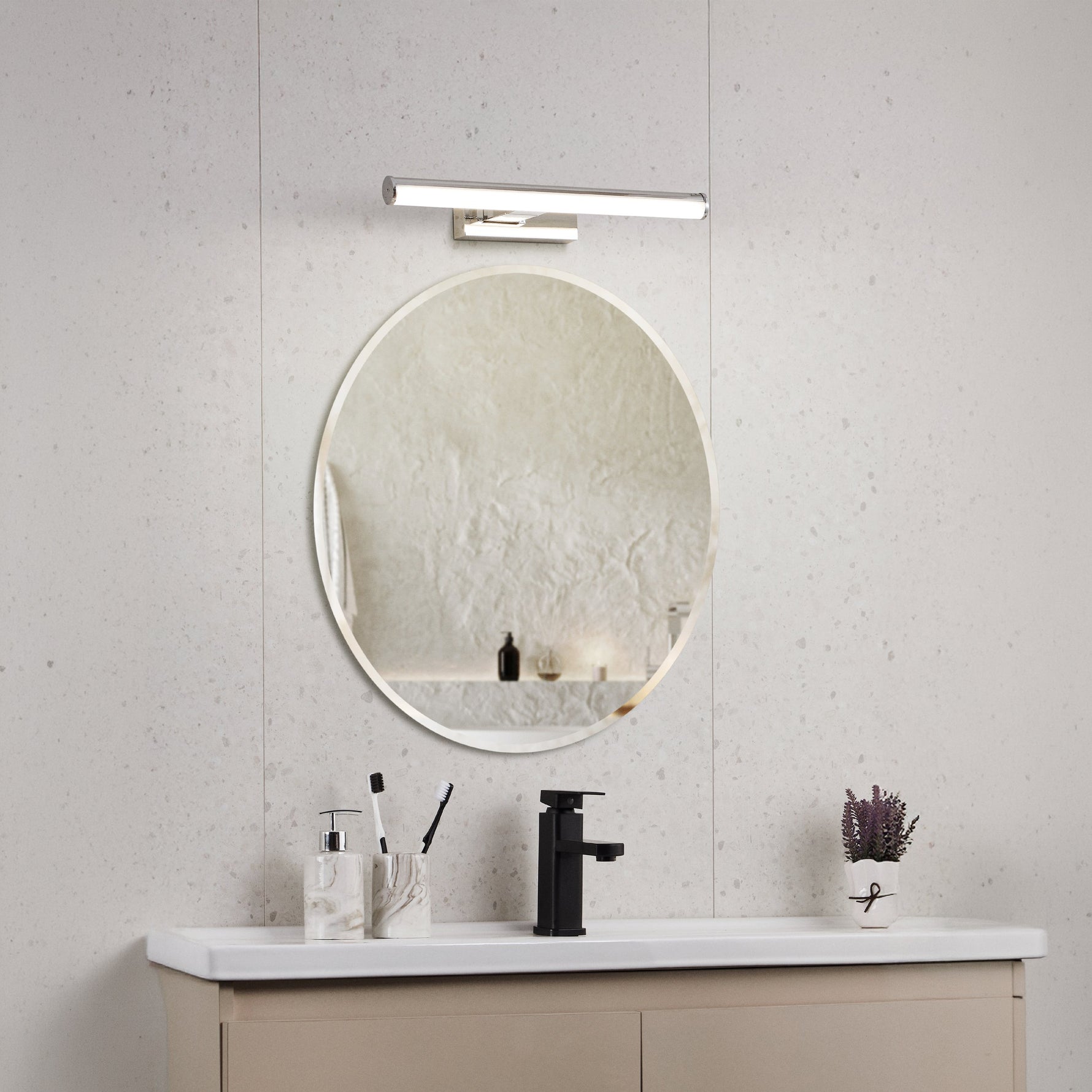 Eglo EU Vadumi Chrome & White Plastic Mirror Light, 40cm product image - Endon Lighting from First Light Direct with great prices and fast UK delivery