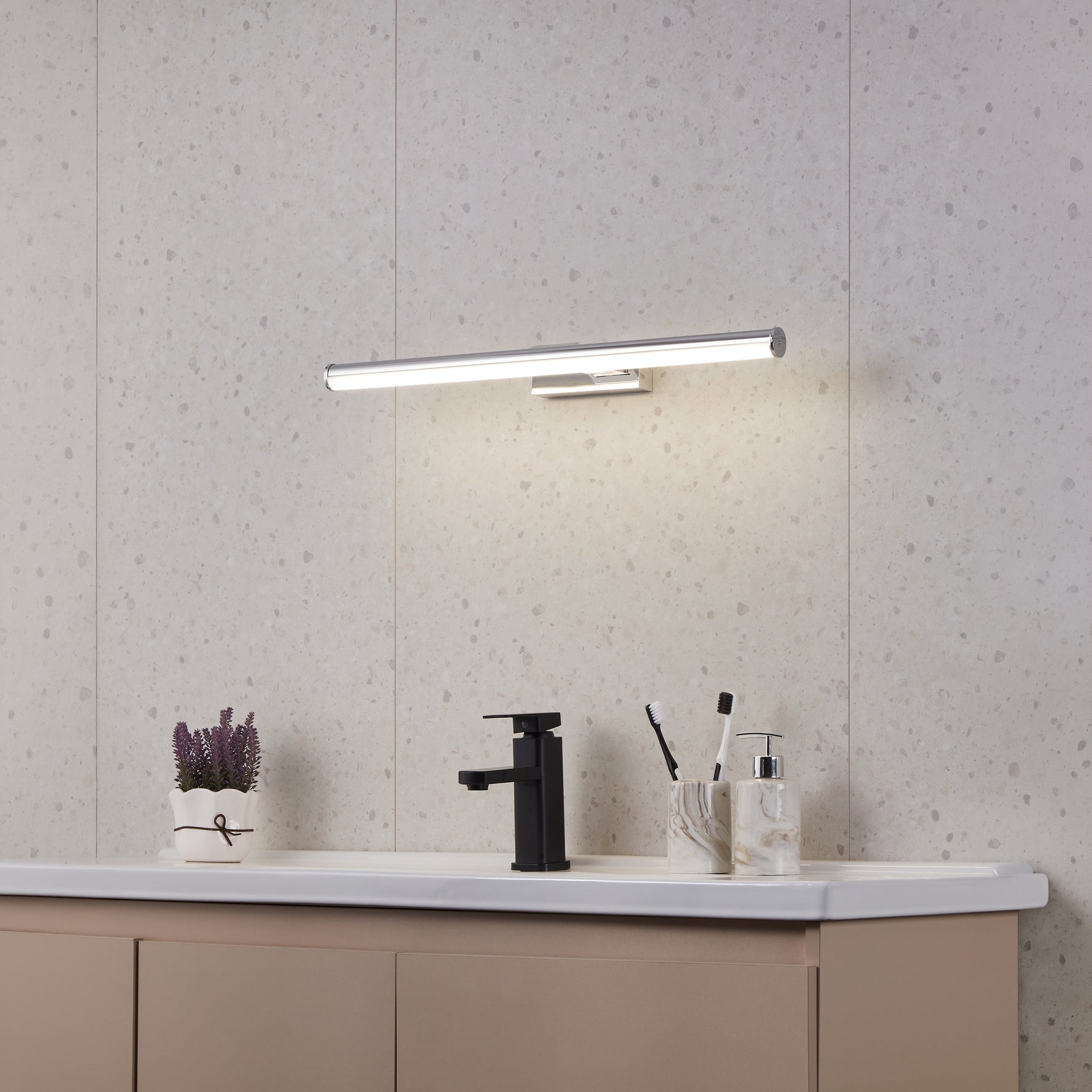 Eglo EU Vadumi Chrome & White Plastic Mirror Light, 60cm product image - Endon Lighting from First Light Direct with great prices and fast UK delivery