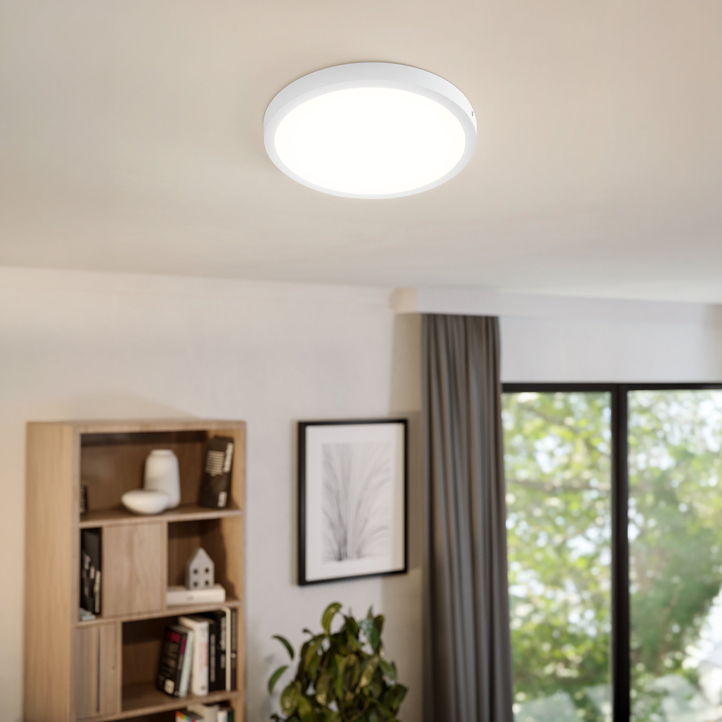 Eglo EU FUEVA?1 LED Ceiling Light – Ultra?Slim Surface Mounted Panel, Warm White, 2500?lm, Silver product image - Endon Lighting from First Light Direct with great prices and fast UK delivery
