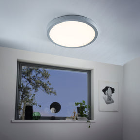 Eglo EU FUEVA?1 LED Ceiling Light – Ultra?Slim Surface Mounted Panel, Warm White, 2500?lm, Silver