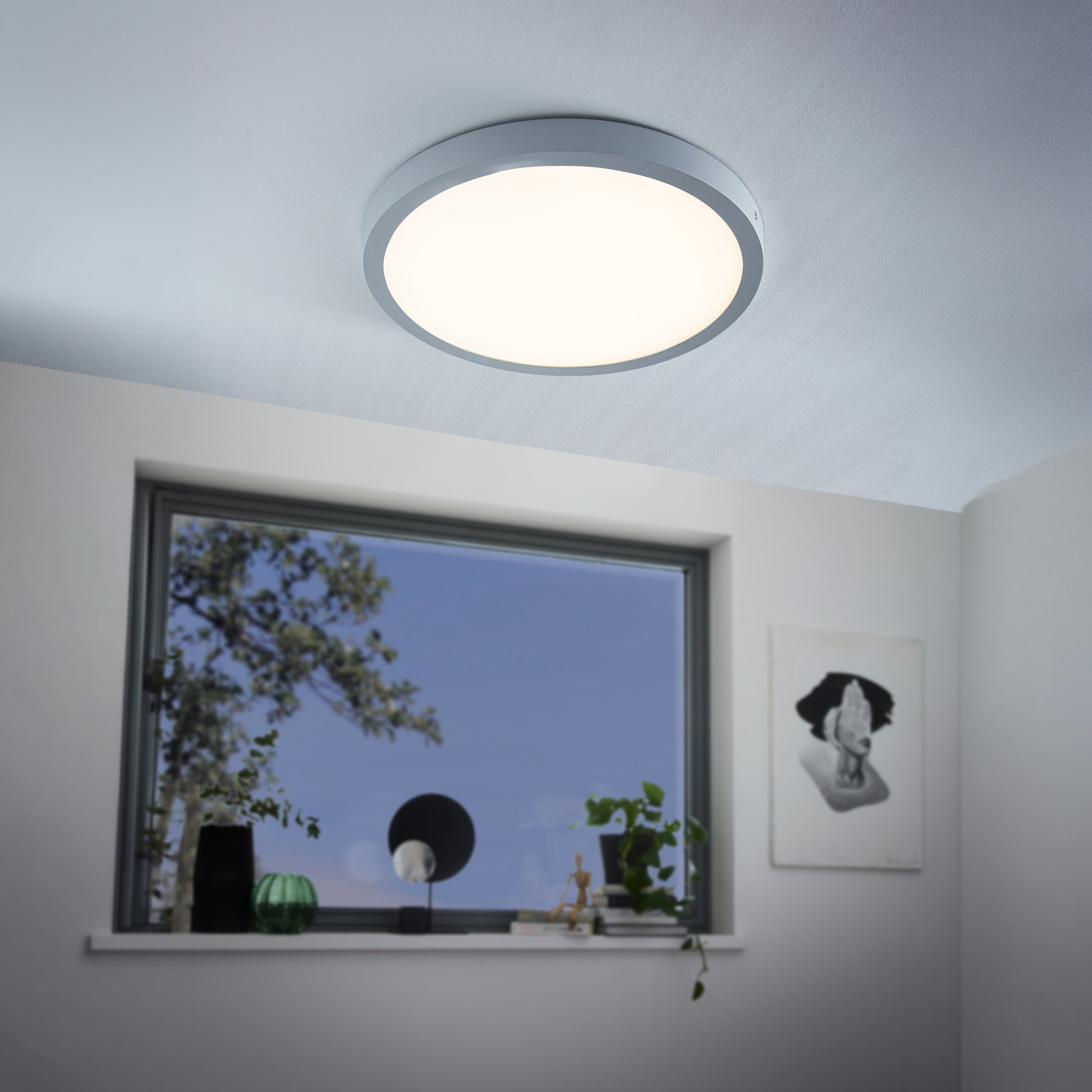 Eglo EU FUEVA?1 LED Ceiling Light – Ultra?Slim Square Surface Mounted Panel, Warm White, 2500?lm, White product image - Endon Lighting from First Light Direct with great prices and fast UK delivery