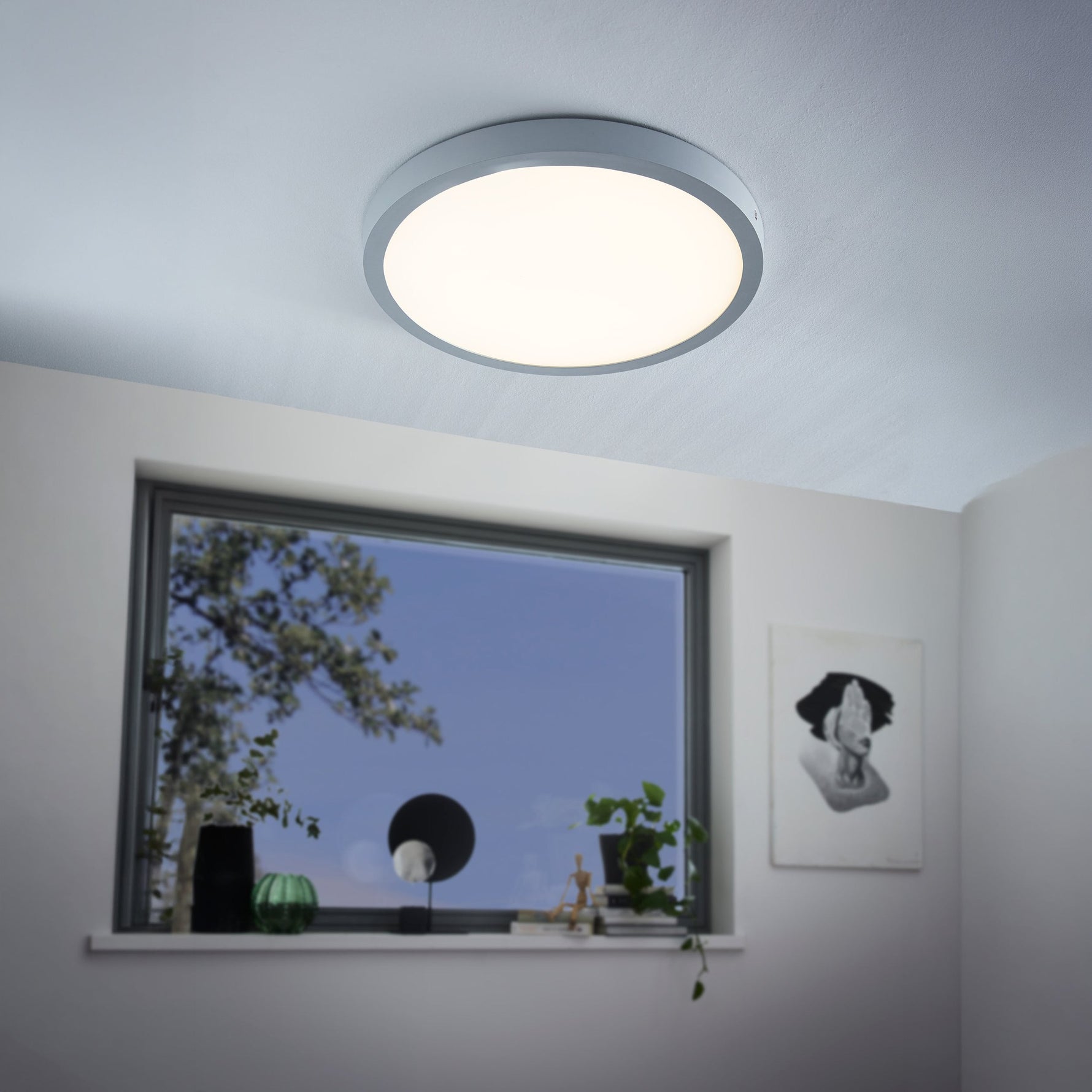 Eglo EU FUEVA?1 LED Ceiling Light – Ultra?Slim Square Surface Mounted Panel, Warm White, 2500?lm, White product image - Endon Lighting from First Light Direct with great prices and fast UK delivery
