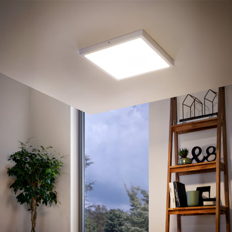 Eglo EU FUEVA?1 LED Ceiling Light – Ultra?Slim Square Surface Mounted Panel, Warm White, 2500?lm, White