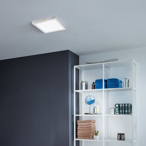 Eglo EU FUEVA?1 LED Ceiling Light – Ultra?Slim Square Surface Mounted Panel, Warm White, 2500?lm, Silver