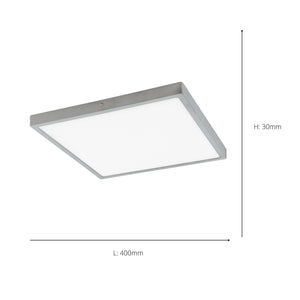 Eglo EU FUEVA?1 LED Ceiling Light – Ultra?Slim Square Surface Mounted Panel, Warm White, 2500?lm, Silver